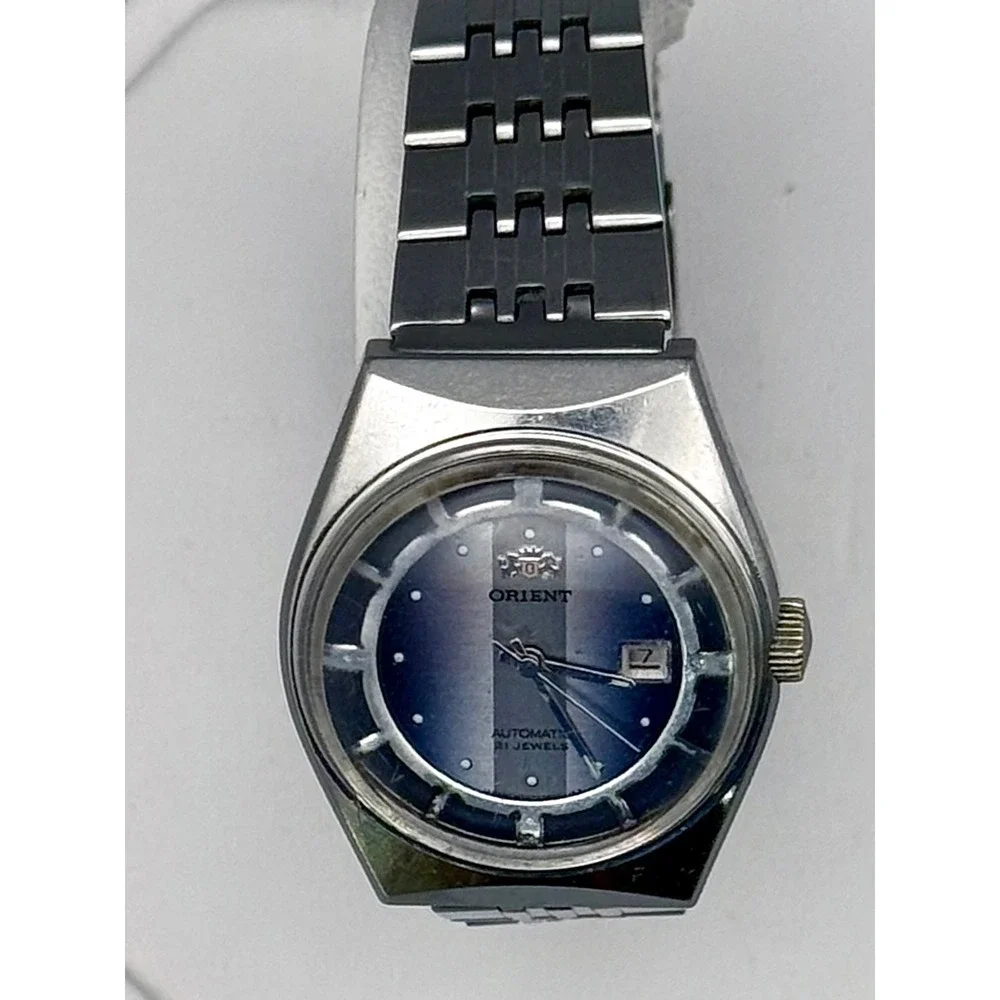 Vintage Orient Automatic 21 Jewels Blue Dial Date Stainless Steel Watch 25mm